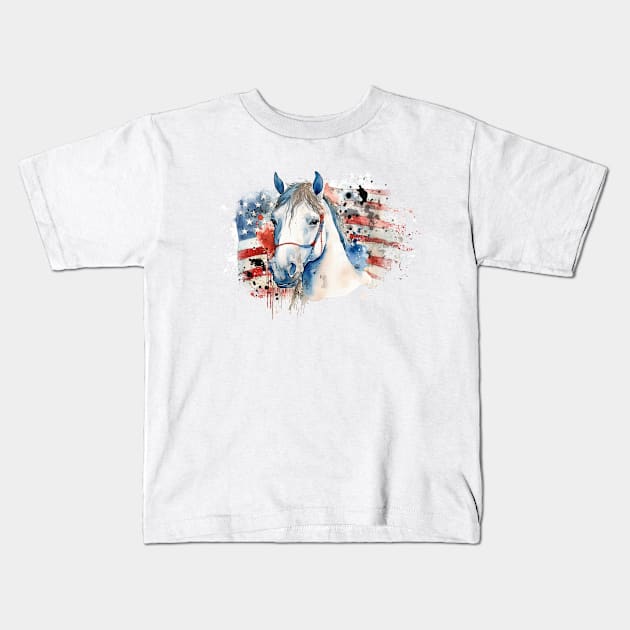 Watercolor Patriotic horse Kids T-Shirt by HJstudioDesigns